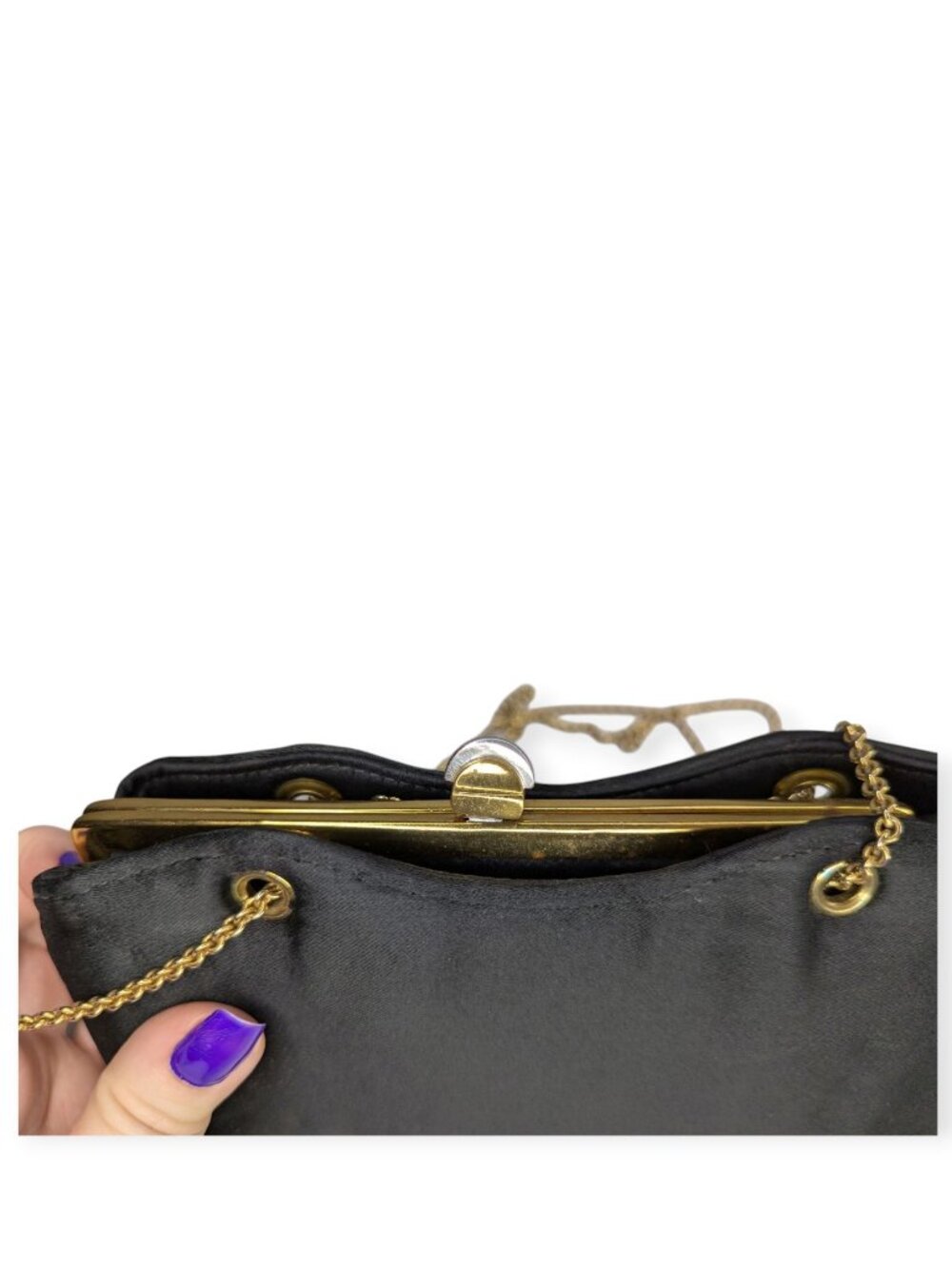 Ande Classic Black Shoulder Evening Bag with Adjustable Gold Tone Chain Strap - Picture 3 of 15